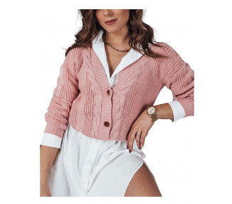 Růžový pletený svetr roxie na knoflíky